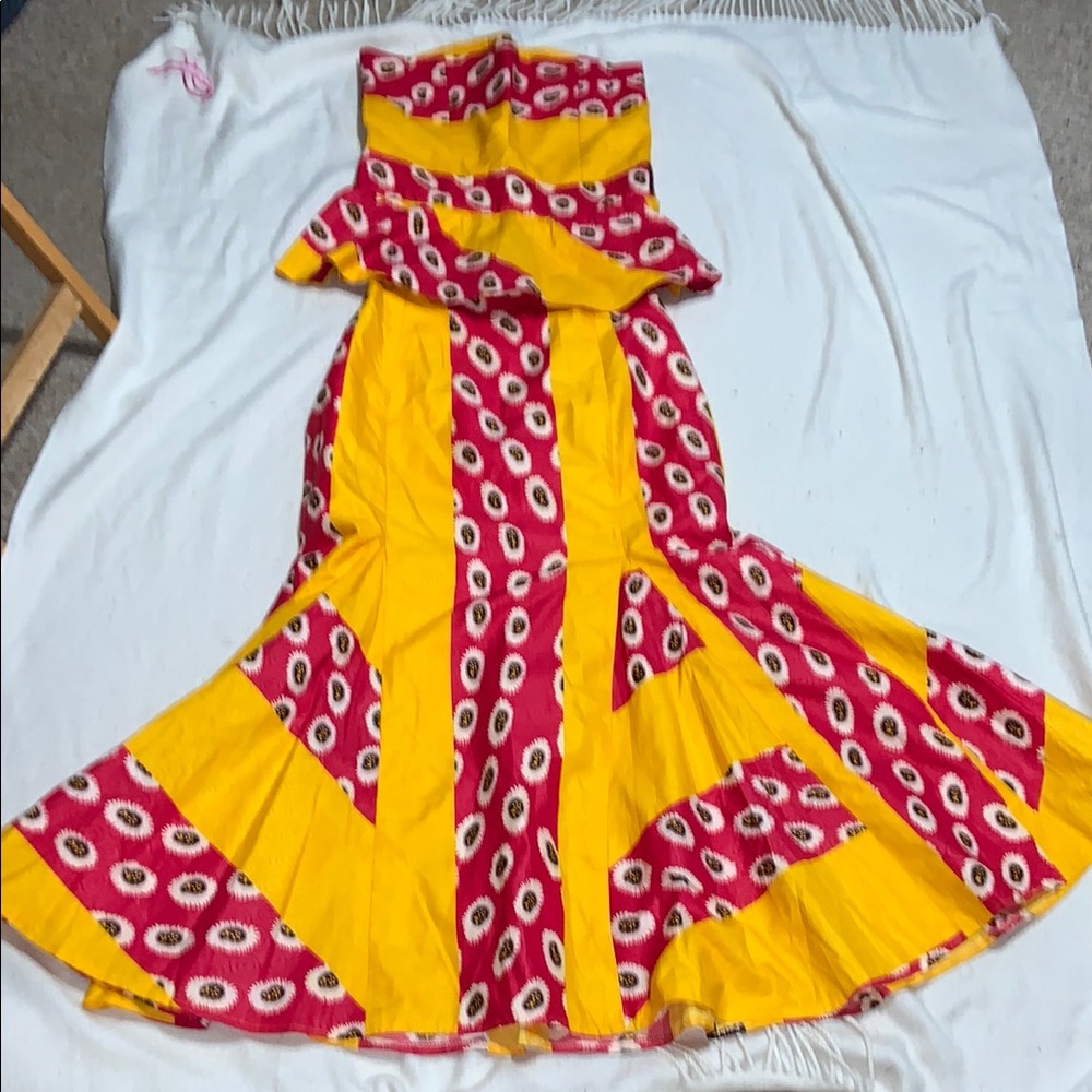 Ultimate Afripride Yellow pink floral Skirt Set AFRICA small fishtail maxi dress